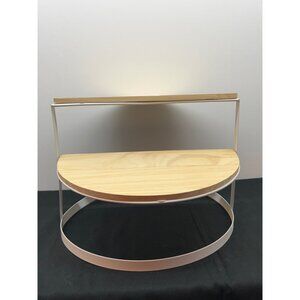 Two-Tiered Wooden Display Stand With Metal Frame